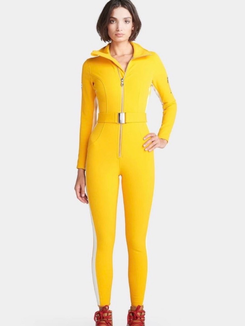 Women’s Yellow Zip-Front Jumpsuit with Belt